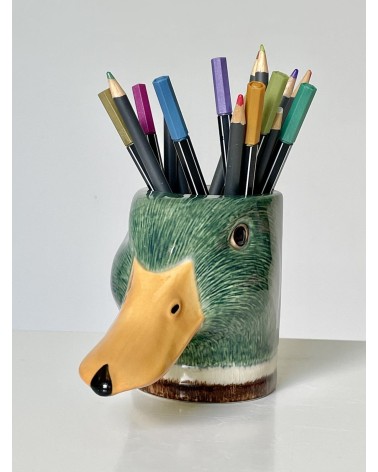 Canard colvert - Porte crayon & stylo, Petit pot de fleur Quail Ceramics bureau original design pour plantes intérieur à couv...