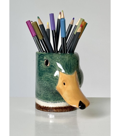 Canard colvert - Porte crayon & stylo, Petit pot de fleur Quail Ceramics bureau original design pour plantes intérieur à couv...