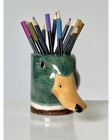 Canard colvert - Porte crayon & stylo, Petit pot de fleur Quail Ceramics bureau original design pour plantes intérieur à couv...