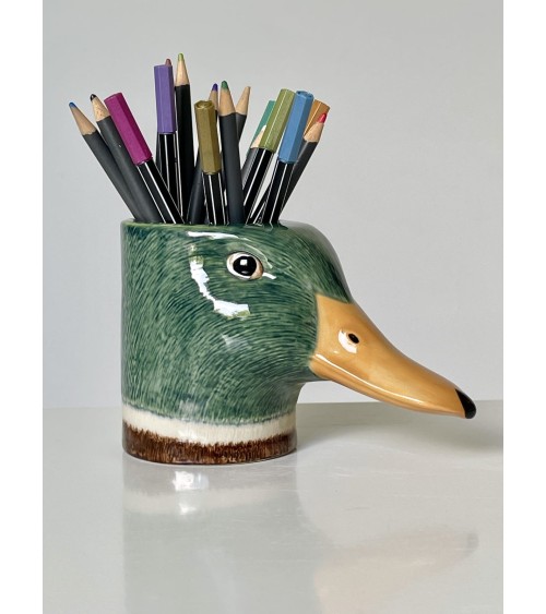 Canard colvert - Porte crayon & stylo, Petit pot de fleur Quail Ceramics bureau original design pour plantes intérieur à couv...