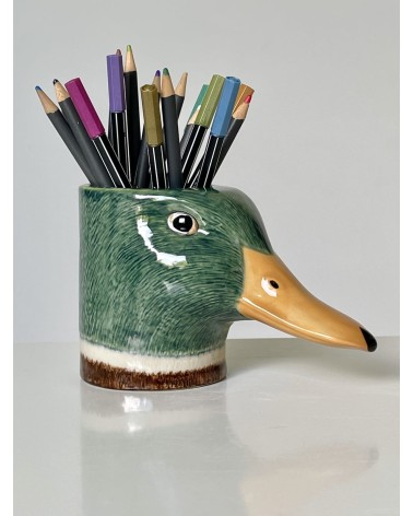 Canard colvert - Porte crayon & stylo, Petit pot de fleur Quail Ceramics bureau original design pour plantes intérieur à couv...