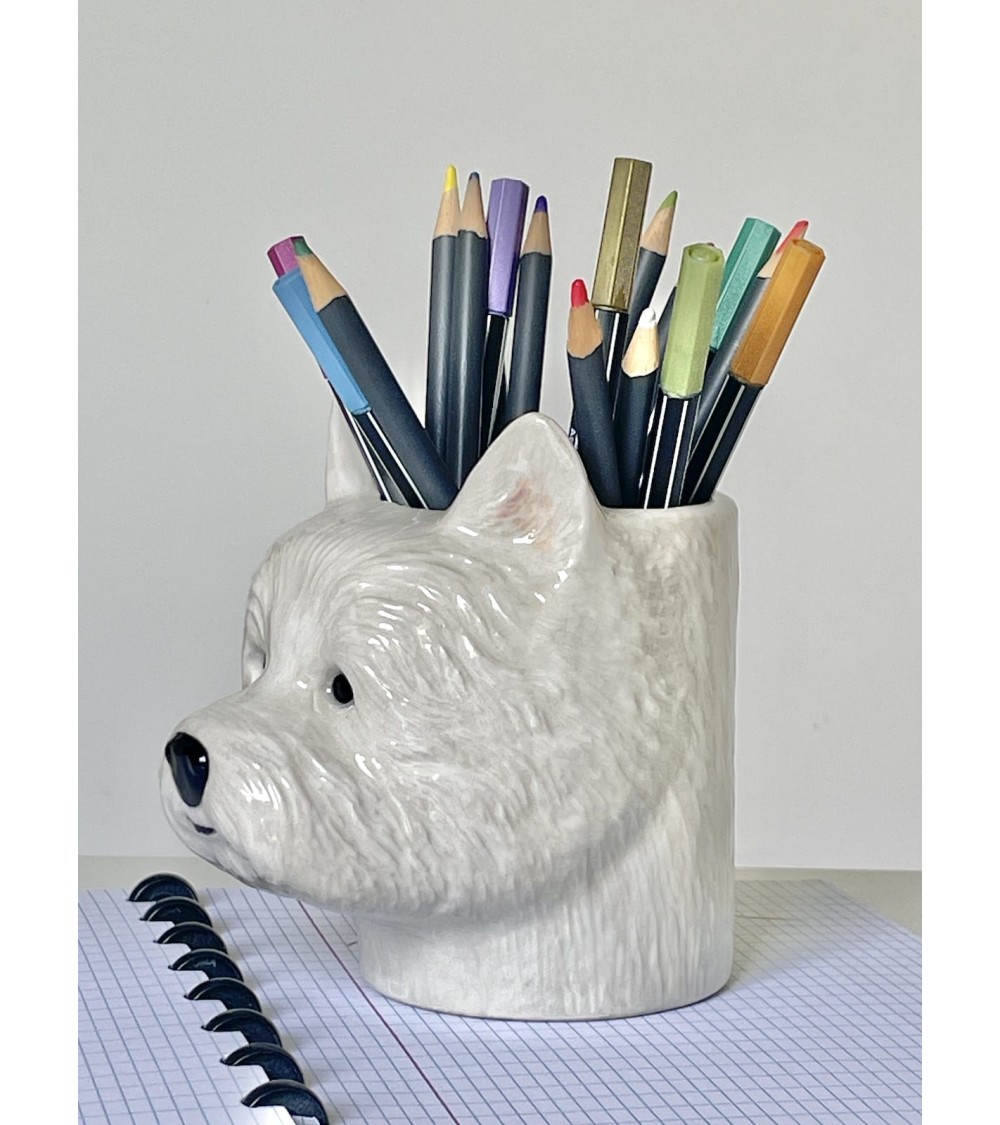 Westie - Porte crayon & stylo, Petit pot de fleur - Chien Quail Ceramics bureau original design pour plantes intérieur à couv...