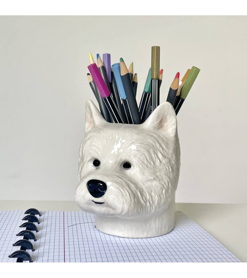 Westie - Porte crayon & stylo, Petit pot de fleur - Chien Quail Ceramics bureau original design pour plantes intérieur à couv...