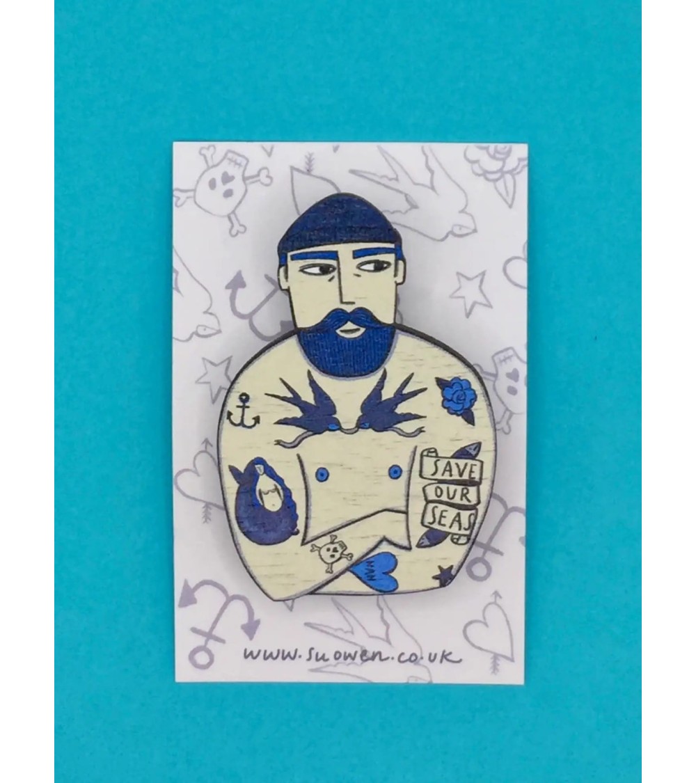 Broche - Marin tatoué - Sauvez nos mer Su Owen pins rare métal originaux bijoux suisse