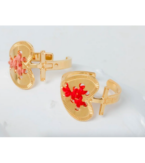 AMA Heart Gold and Red - Adjustable ring Camille Enrico Paris Rings design switzerland original