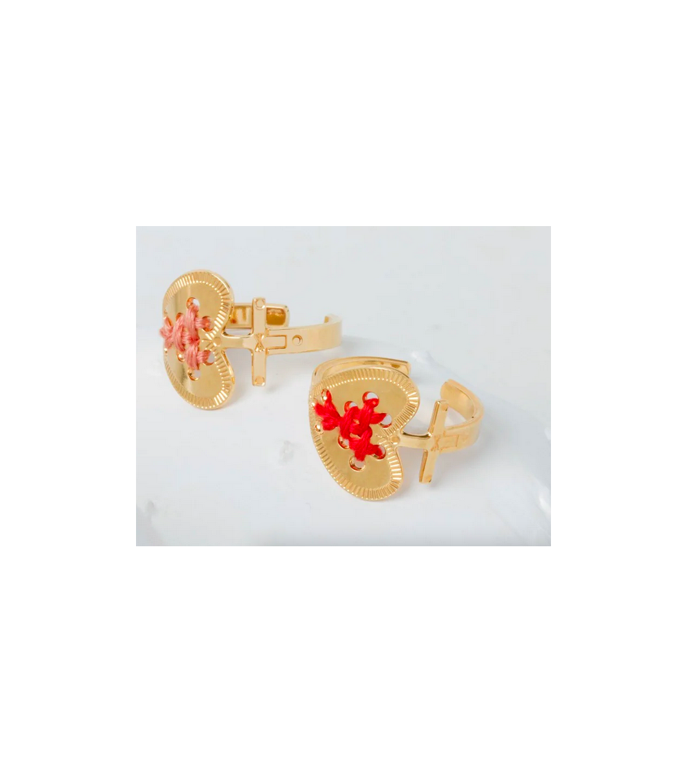 AMA Heart Gold and Red - Adjustable ring Camille Enrico Paris cute fashion design designer for women