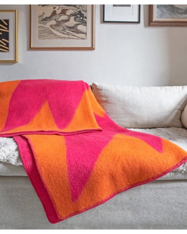 FLASH Orange - Wool and cotton blanket Brita Sweden best for sofa throw warm cozy soft
