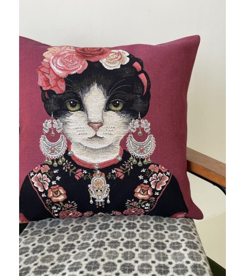 Portrait de chat - Frida Kahlo - Housse de coussin Yapatkwa coussins décoratifs pour canapé salon deco original suisse