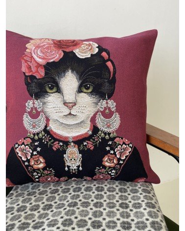 Portrait de chat - Frida Kahlo - Housse de coussin Yapatkwa coussins décoratifs pour canapé salon deco original suisse