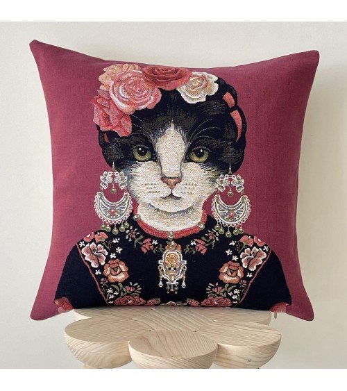 Portrait de chat - Frida Kahlo - Housse de coussin Yapatkwa pour canapé decoratif salon chaise deco