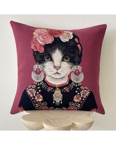 Portrait de chat - Frida Kahlo - Housse de coussin Yapatkwa coussins décoratifs pour canapé salon deco original suisse