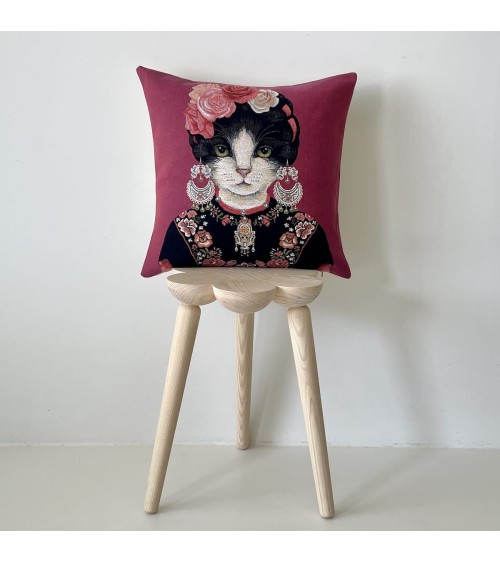 Portrait de chat - Frida Kahlo - Housse de coussin Yapatkwa coussins décoratifs pour canapé salon deco original suisse