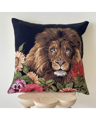 Lion et fleurs - Housse de coussin Yapatkwa coussins décoratifs pour canapé salon deco original suisse