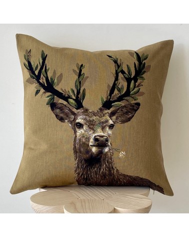 Cerf et edelweiss - Housse de coussin Yapatkwa coussins décoratifs pour canapé salon deco original suisse