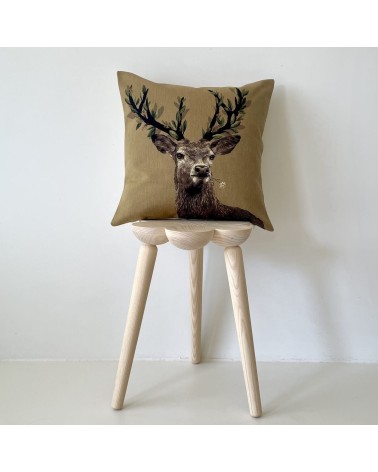 Cerf et edelweiss - Housse de coussin Yapatkwa coussins décoratifs pour canapé salon deco original suisse