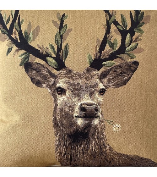 Cerf et edelweiss - Housse de coussin Yapatkwa coussins décoratifs pour canapé salon deco original suisse