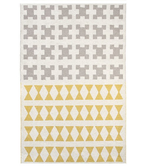 Tapis Vinyle - PARIS Jaune / Gris Brita Sweden tapis scandinave en vinyle lavable en machine de cuisine exterieur salon couloir