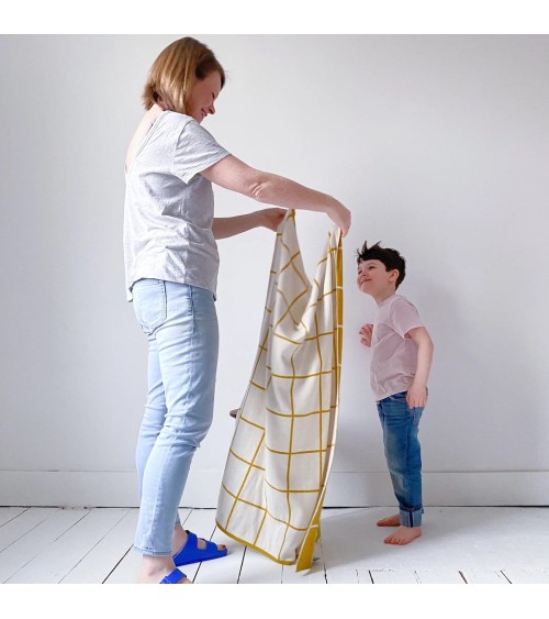 Griglia gialla - Copertina per neonato Sophie Home di qualità per divano coperte plaid