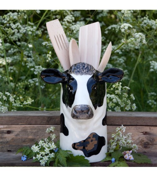 Vache Holstein - Pot à ustensiles de cuisine Quail Ceramics original suisse