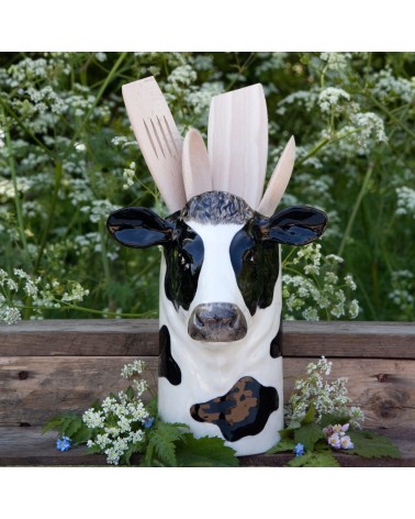Vache Holstein - Pot à ustensiles de cuisine Quail Ceramics original suisse
