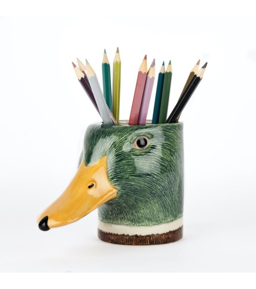 Mallard duck - Animal Pencil pot & Flower pot Quail Ceramics pretty pen pot holder cutlery toothbrush makeup brush