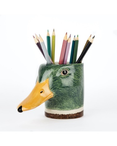 Canard colvert - Porte crayon & stylo, Petit pot de fleur Quail Ceramics bureau original design pour plantes intérieur à couv...