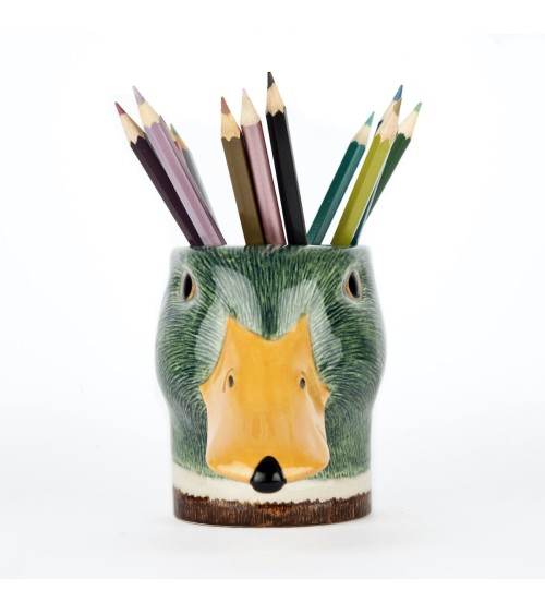 Canard colvert - Porte crayon & stylo, Petit pot de fleur Quail Ceramics bureau original design pour plantes intérieur à couv...