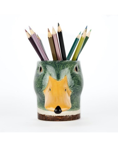 Canard colvert - Porte crayon & stylo, Petit pot de fleur Quail Ceramics bureau original design pour plantes intérieur à couv...