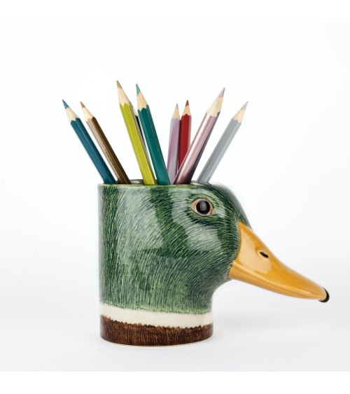 Canard colvert - Porte crayon & stylo, Petit pot de fleur Quail Ceramics bureau original design pour plantes intérieur à couv...