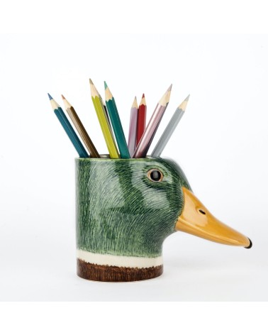 Canard colvert - Porte crayon & stylo, Petit pot de fleur Quail Ceramics bureau original design pour plantes intérieur à couv...