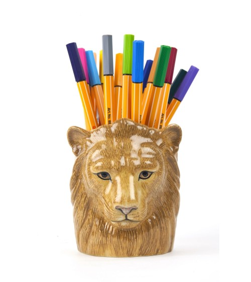 Lion - Animal Pencil pot & Flower pot Quail Ceramics pretty pen pot holder cutlery toothbrush makeup brush