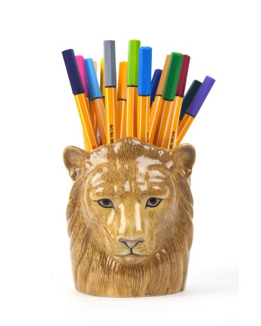 Lion - Porte crayon & stylo, Petit pot de fleur Quail Ceramics bureau original design pour plantes intérieur à couvert brosse...