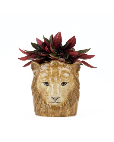 Lion - Porte crayon & stylo, Petit pot de fleur Quail Ceramics bureau original design pour plantes intérieur à couvert brosse...