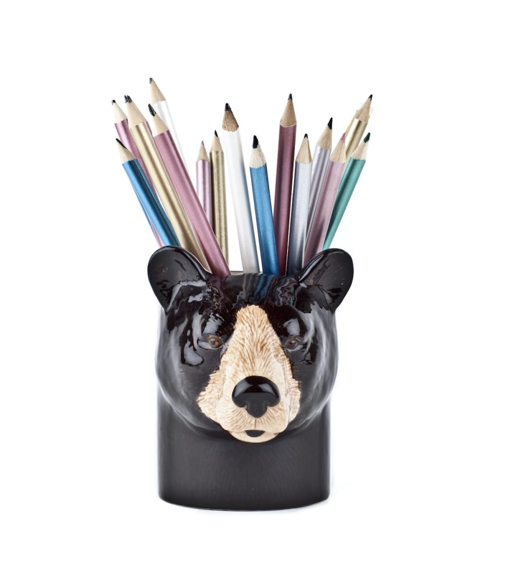 Black Bear - Animal Pencil pot & Flower pot Quail Ceramics pretty pen pot holder cutlery toothbrush makeup brush