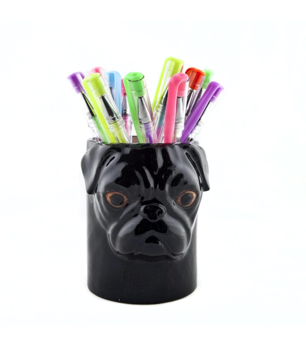 Black Pug - Animal Pencil pot & Flower pot - Dog Quail Ceramics pretty pen pot holder cutlery toothbrush makeup brush