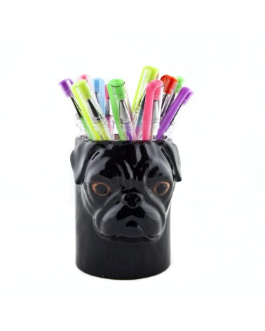 Black Pug - Animal Pencil pot & Flower pot - Dog Quail Ceramics pretty pen pot holder cutlery toothbrush makeup brush