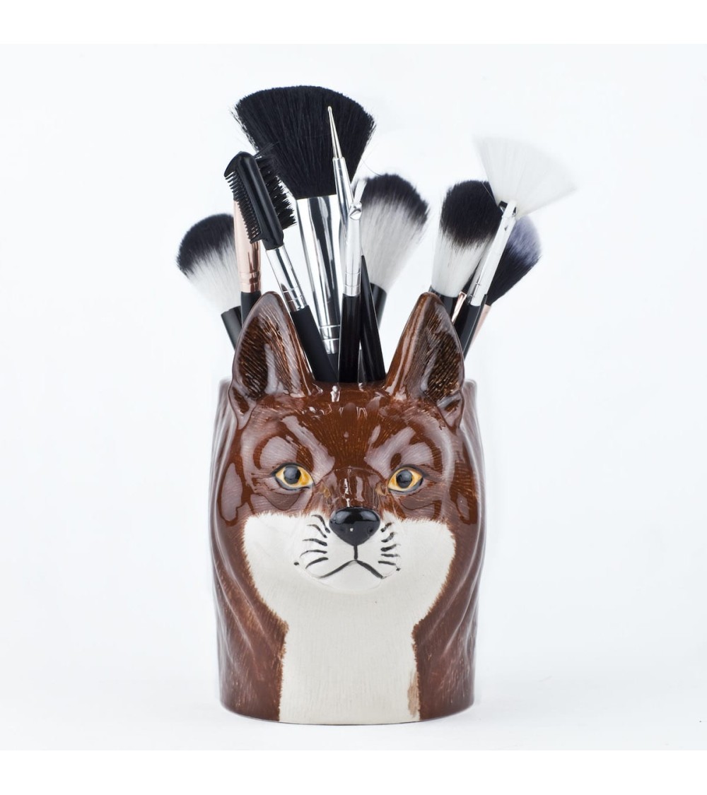 Ceramic Watercolor Palette and Brush Rest, Red Fox Face. the