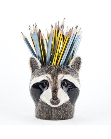 Raccoon - Animal Pencil pot & Flower pot Quail Ceramics pretty pen pot holder cutlery toothbrush makeup brush