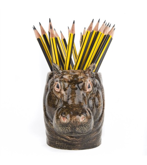Hippopotame - Porte crayon & stylo, Petit pot de fleur Quail Ceramics bureau original design pour plantes intérieur à couvert...