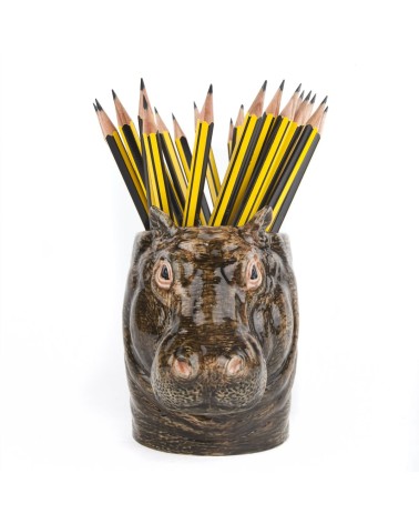 Hippopotame - Porte crayon & stylo, Petit pot de fleur Quail Ceramics bureau original design pour plantes intérieur à couvert...