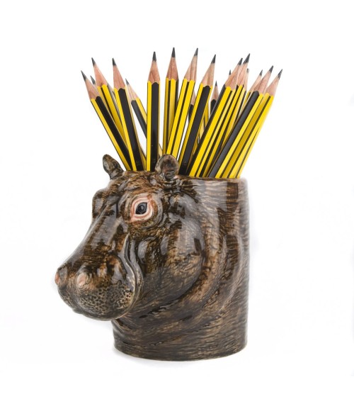 Hippopotame - Porte crayon & stylo, Petit pot de fleur Quail Ceramics bureau original design pour plantes intérieur à couvert...