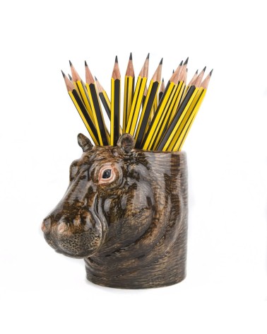 Hippopotame - Porte crayon & stylo, Petit pot de fleur Quail Ceramics bureau original design pour plantes intérieur à couvert...