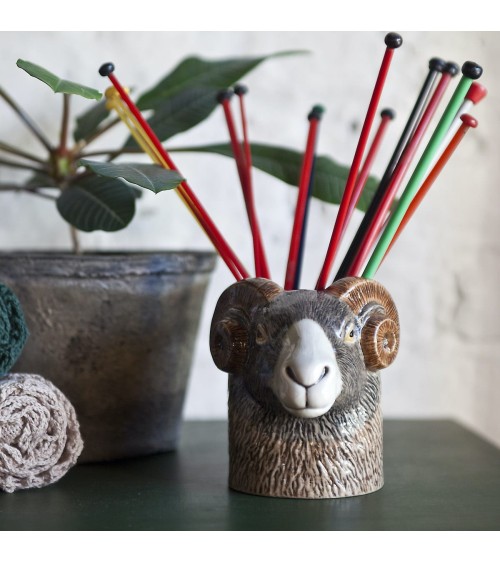 Mouton de Swaledale - Porte crayon & stylo, Petit pot de fleur Quail Ceramics bureau original design pour plantes intérieur à...