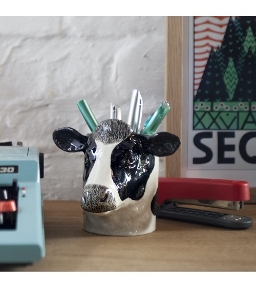 Vache Holstein - Porte crayon & stylo, Petit pot de fleur Quail Ceramics bureau original design pour plantes intérieur à couv...