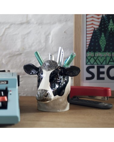 Vache Holstein - Porte crayon & stylo, Petit pot de fleur Quail Ceramics bureau original design pour plantes intérieur à couv...