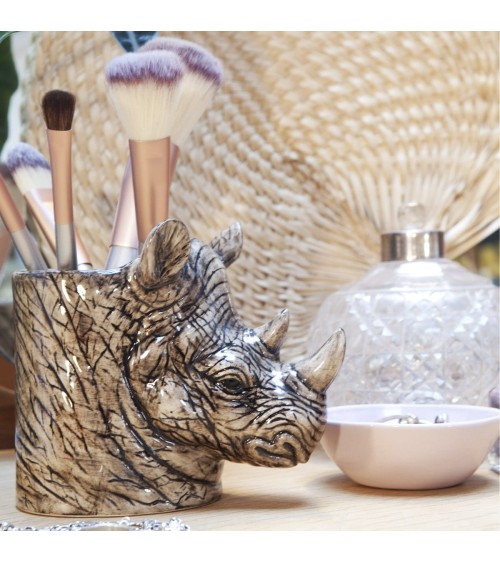 Rhino - Animal Pencil pot & Flower pot Quail Ceramics pretty pen pot holder cutlery toothbrush makeup brush