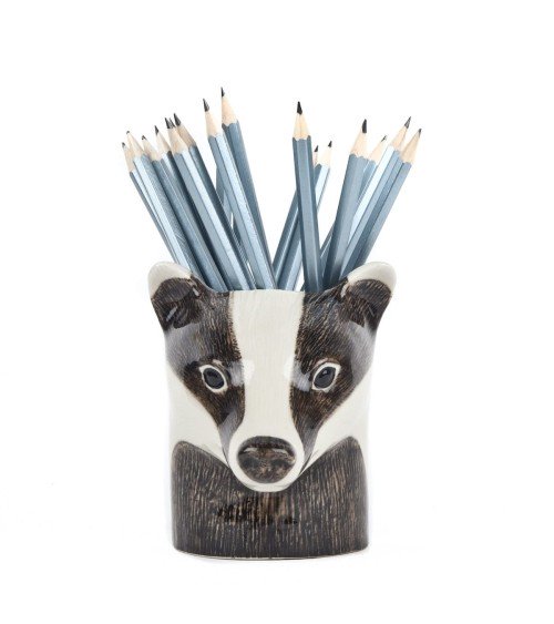 Badger - Animal Pencil pot & Flower pot Quail Ceramics pretty pen pot holder cutlery toothbrush makeup brush