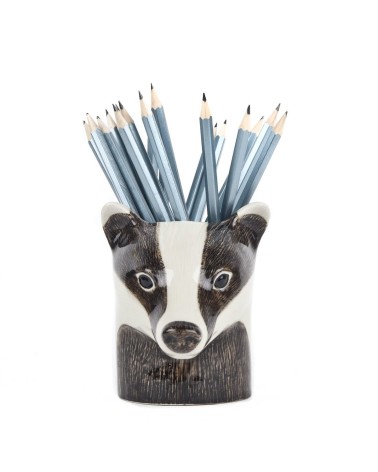 Badger - Animal Pencil pot & Flower pot Quail Ceramics pretty pen pot holder cutlery toothbrush makeup brush