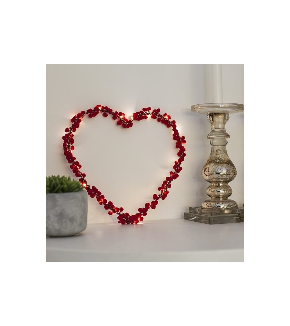 Lampe décorative d'intérieur à paillettes en forme de coeur rouge avec base  en métal et lumière LED Heart