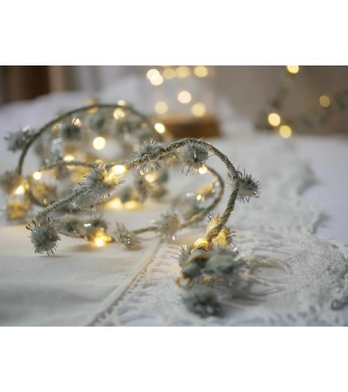 Tinsel pom pom Silver - Fairy Light Garland Melanie Porter lighted illuminated decoration indoor bedroom